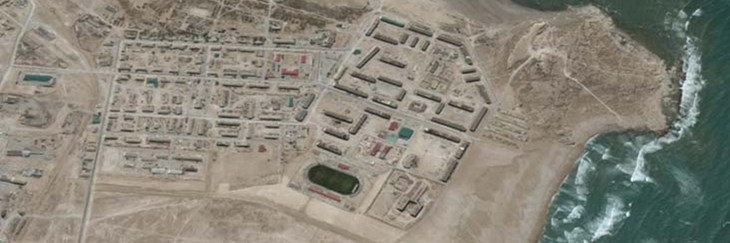Aerial view of contruction area outside Garabogaz (Source: Google Maps).