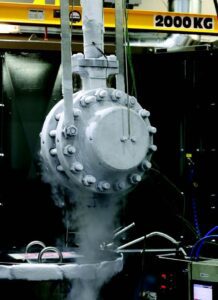 The Neles™ Neldisc™ series LW metal seated butterfly valves are built to perform in demanding conditions, including cryogenic applications. Performance verification tests are carried out in the cryogenic laboratory at Valmet’s valve technology centre in Vantaa, Finland. Photo: Valmet.