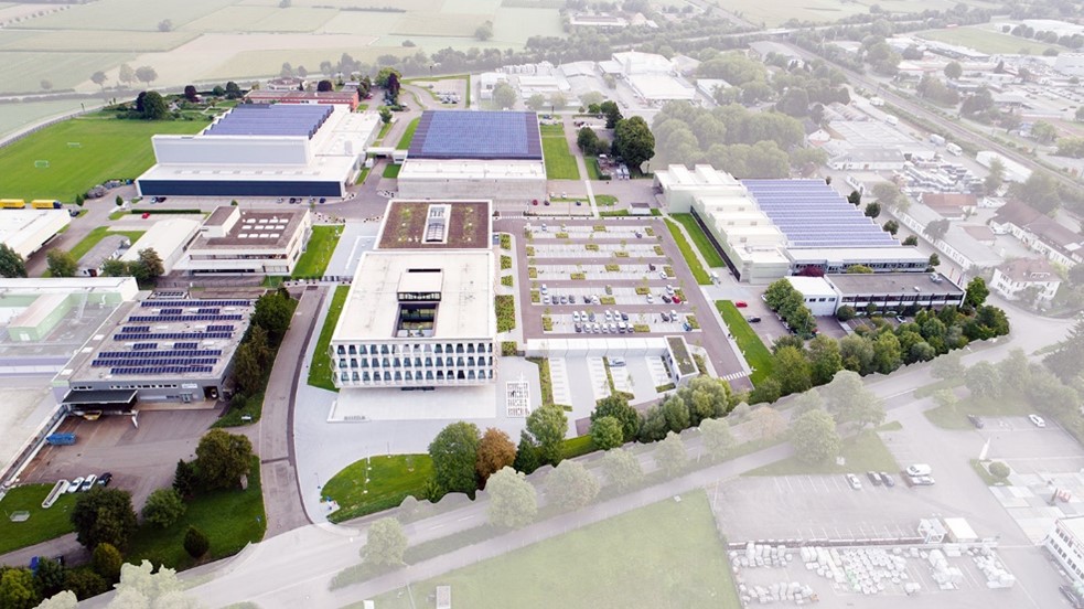 AUMA headquarters in Muellheim, Germany. Photovoltaic systems on the roof bear witness to the company’s striving for sustainability.