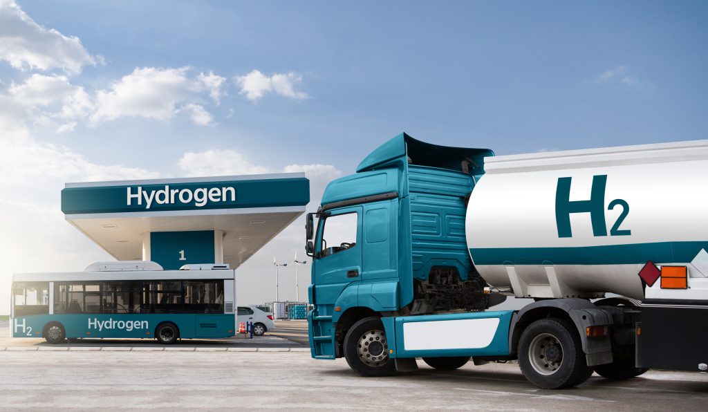 Hydrogen bus and truck fuel station.