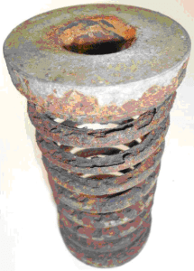 Corroded 5160 carbon steel spring applied in the boiler water treatment process