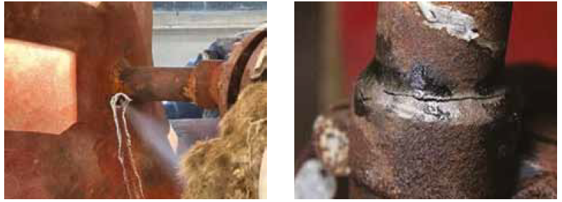 Figure 5: External leak in the weld heat effected zone of equalizing line led to external leak. Figure 5: External leak in the weld heat effected zone of equalizing line led to external leak.