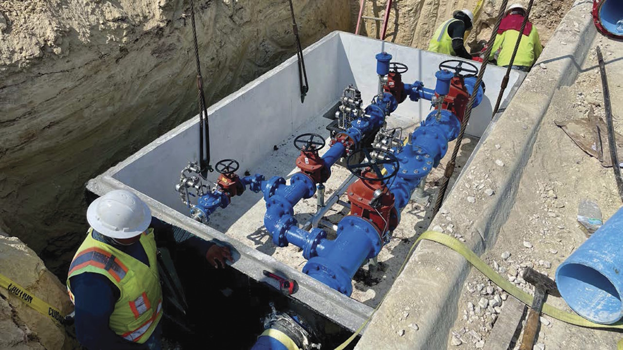 Connecting the pre-engineered valve station to the distribution line within minutes.